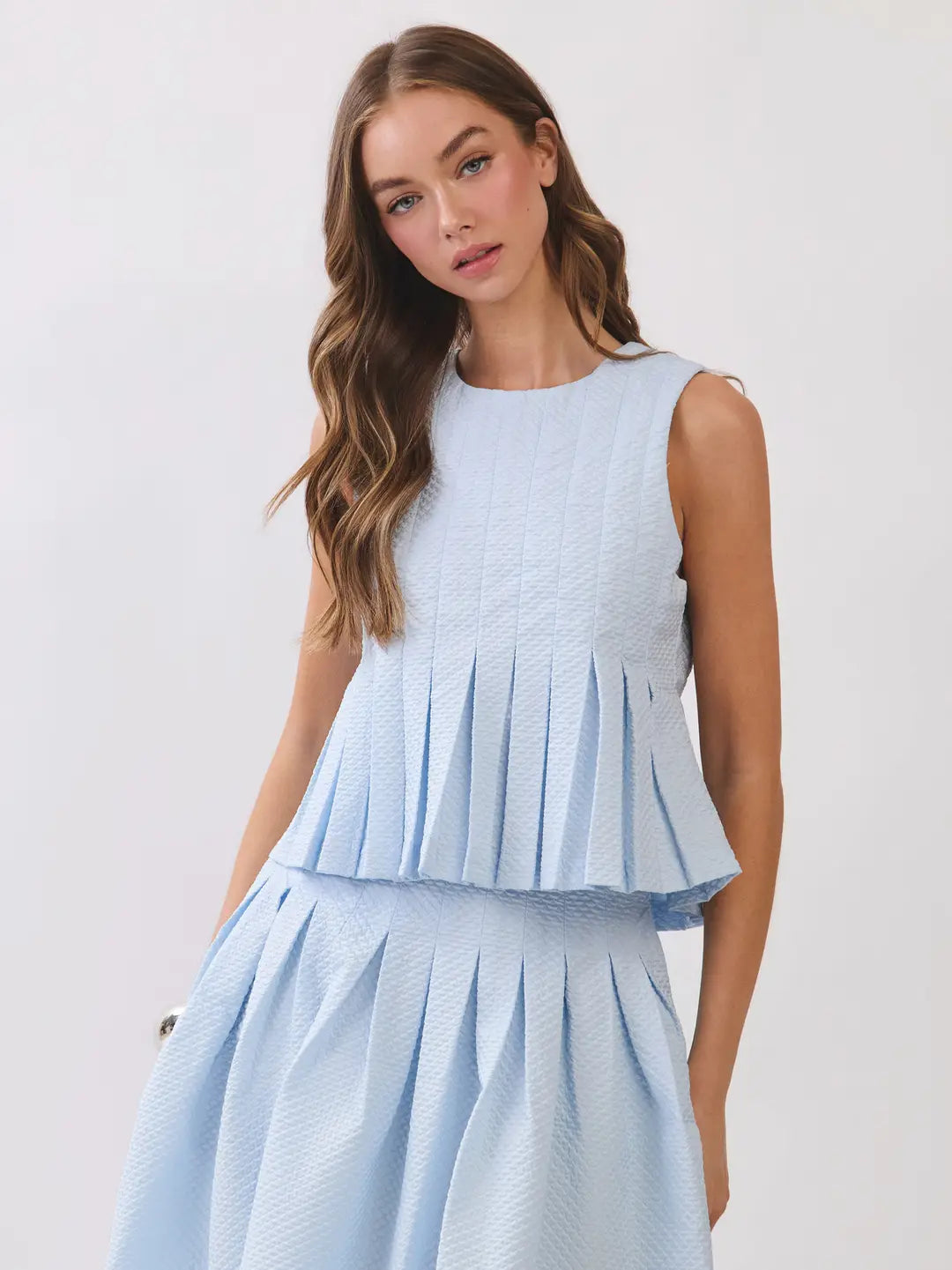 Textured Pleated Detail Peplum Top
