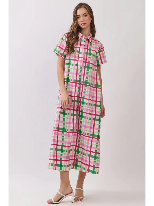 Plaid Button Down Midi Dress