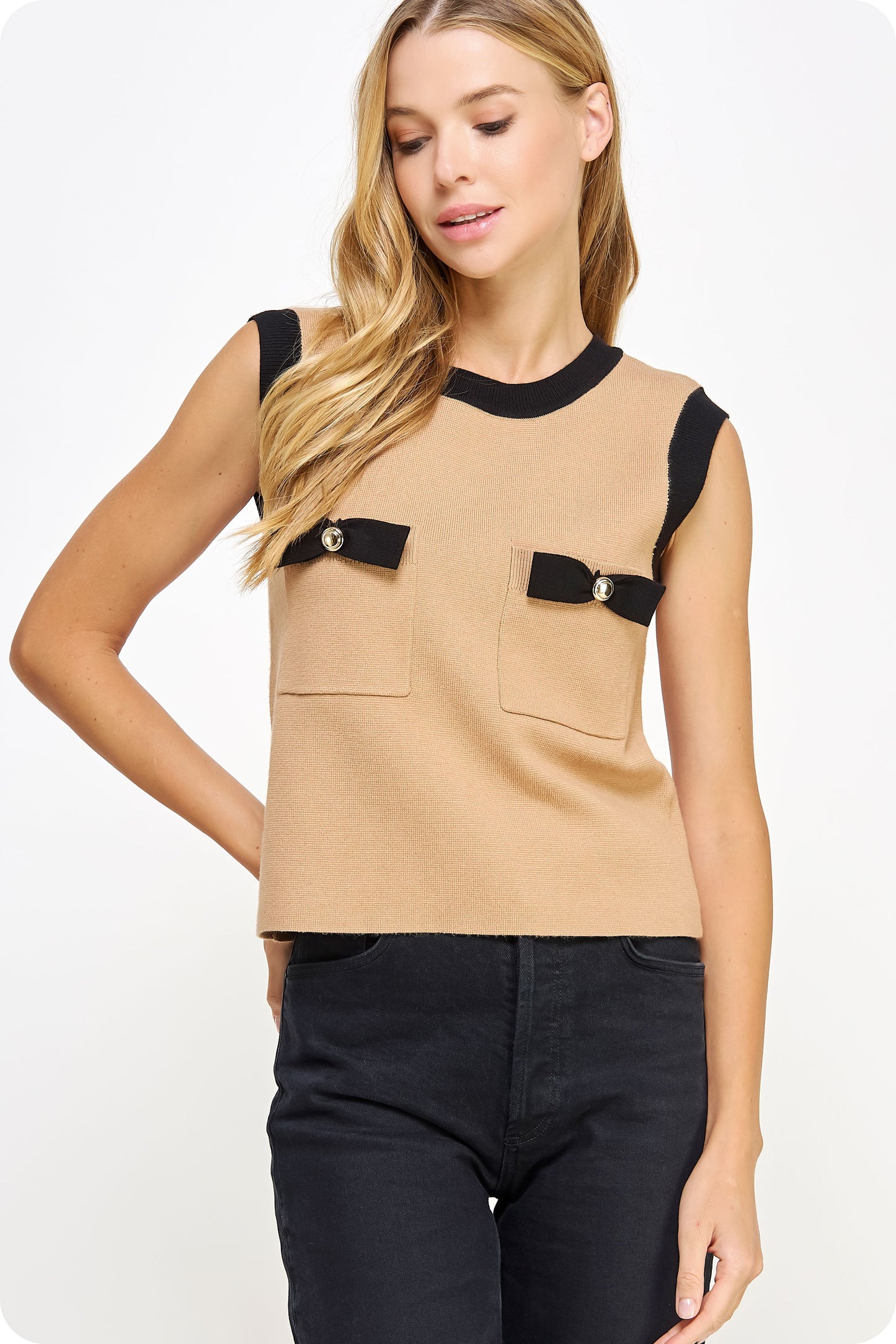 Color Block Bow Detail Top