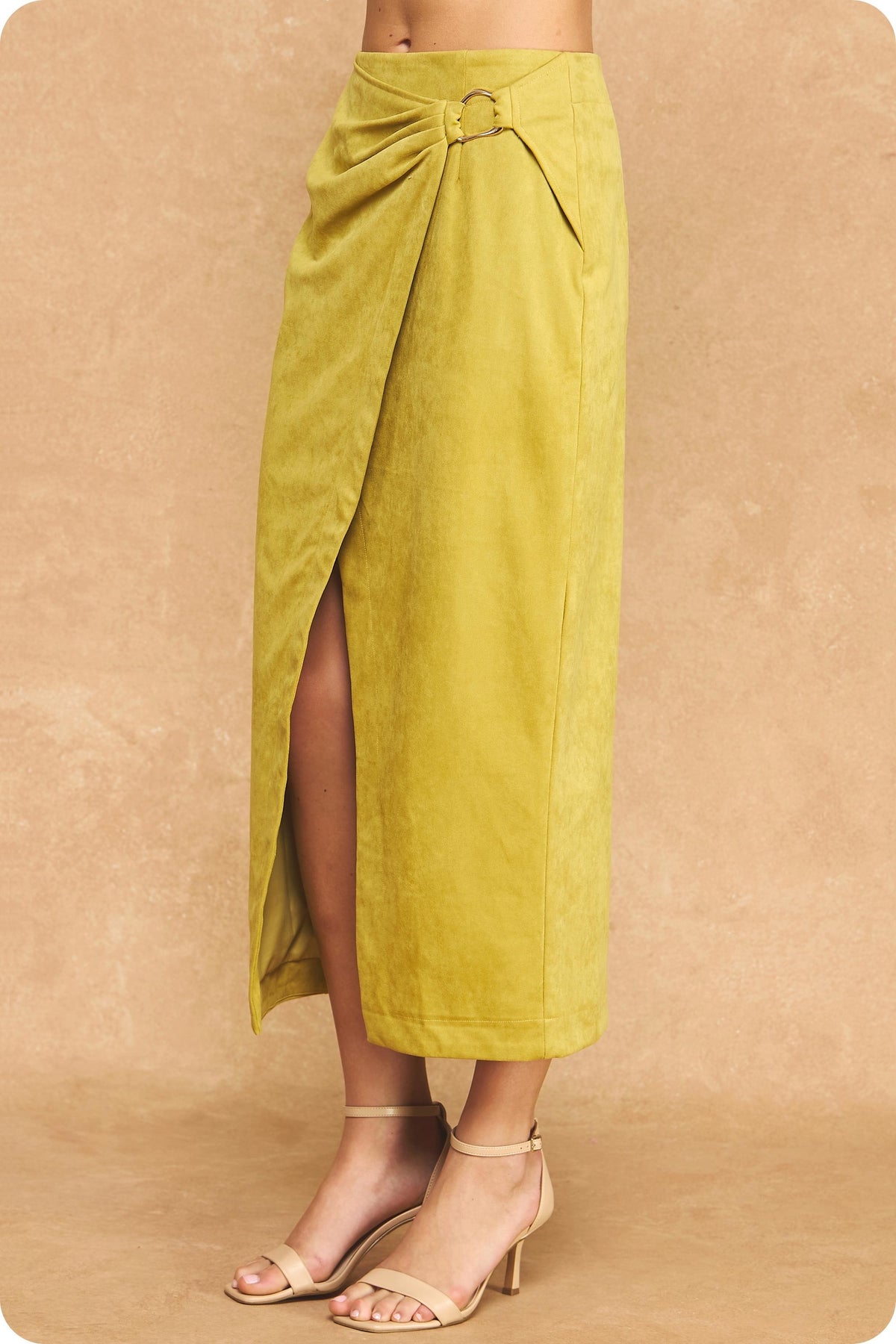 Faux Suede Wrap Midi Skirt