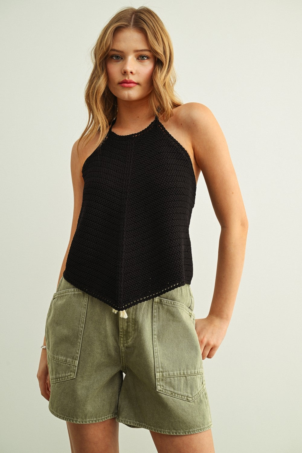 Crochet Knit Halter Neck Top
