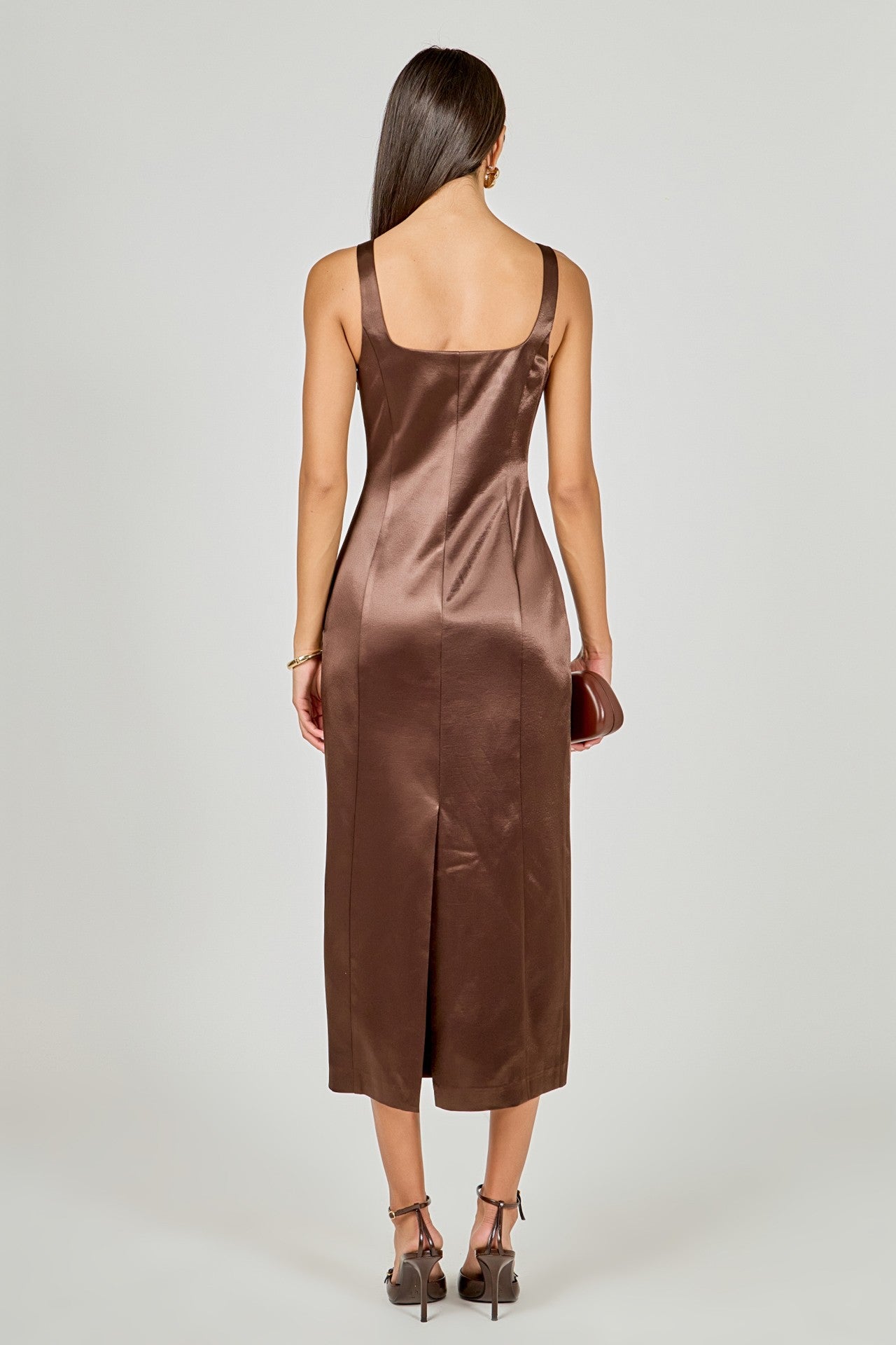 Satin Velvet Scoop Neck Midi Dress