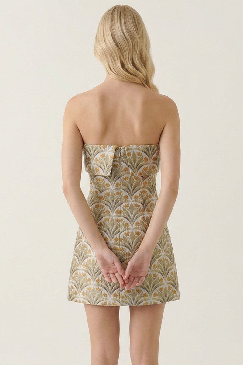 Tulip Jacquard Strapless Mini Dress