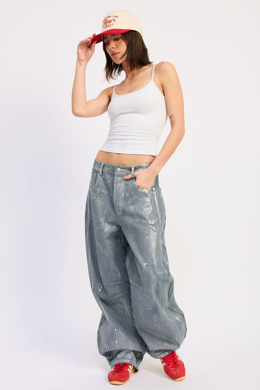 Striped Mid-Rise Barrel Jeans