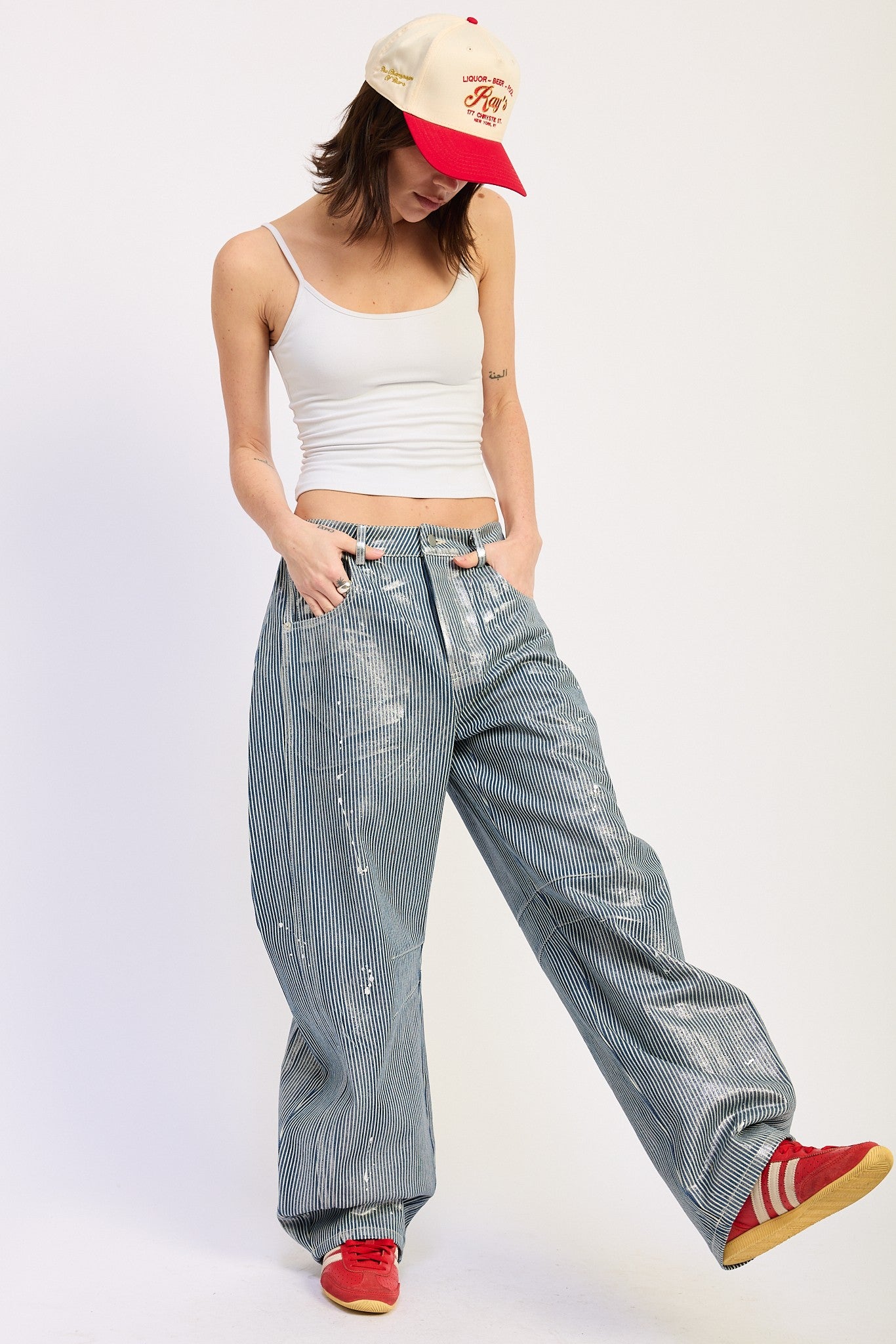 Striped Mid-Rise Barrel Jeans