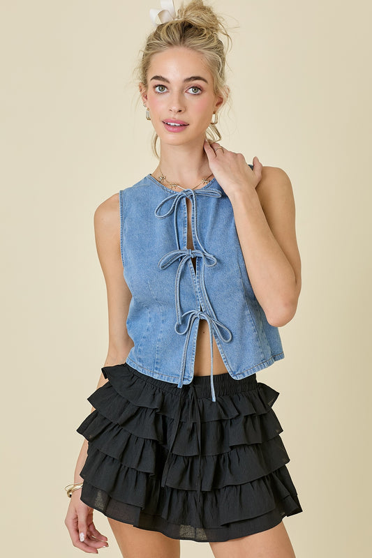 Denim Vest with Front Ties