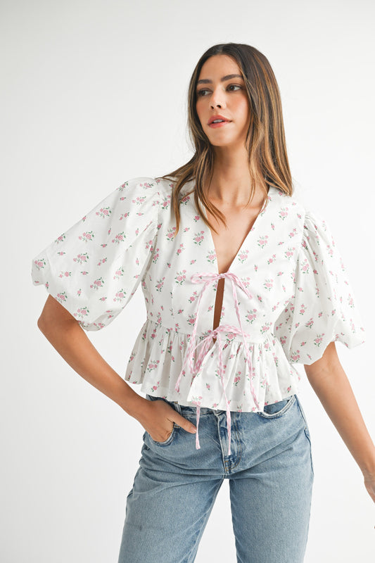 Ditzy Floral Bow Tie Top