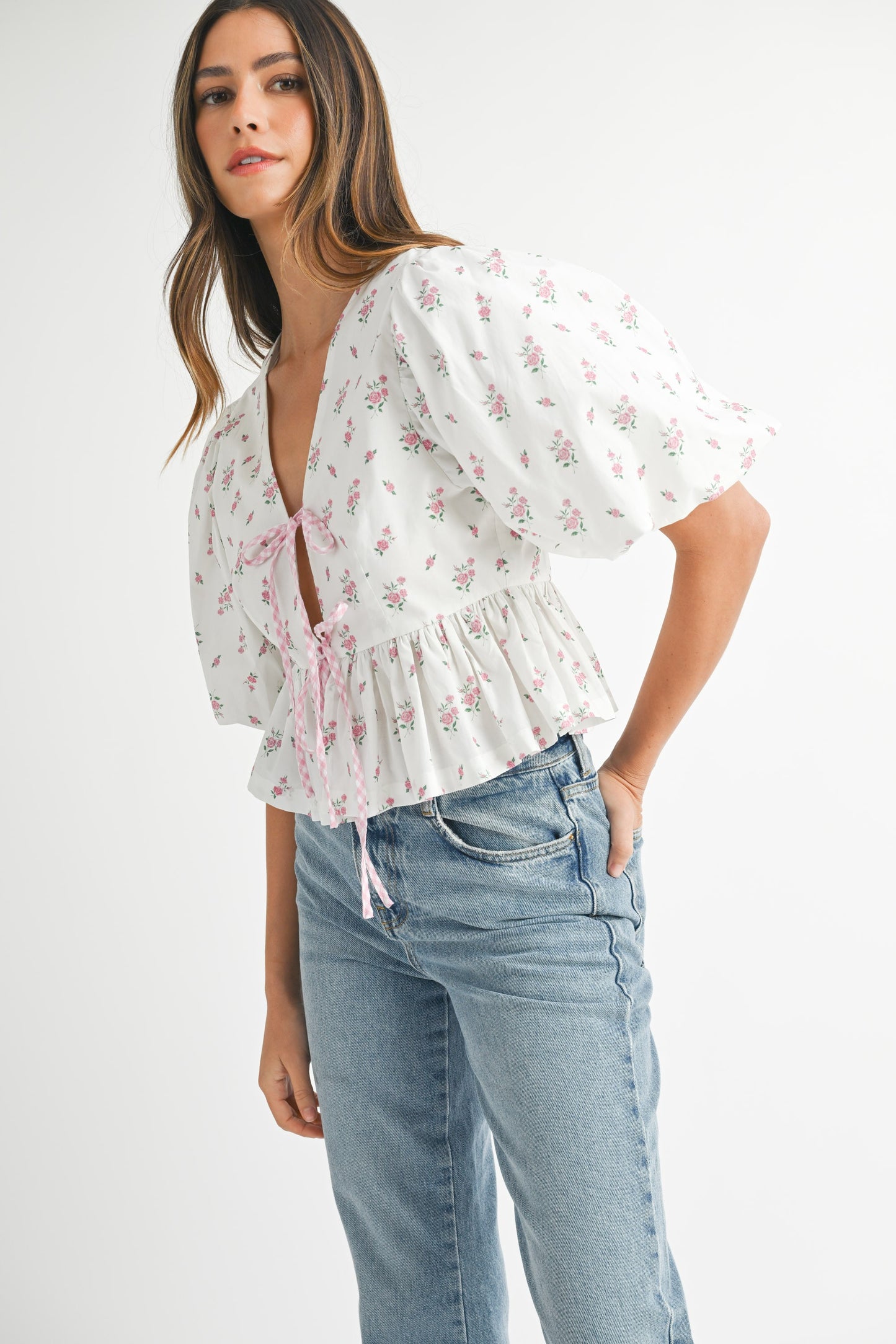 Ditzy Floral Bow Tie Top