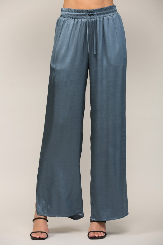 Drawstring Satin Wide Leg Pant