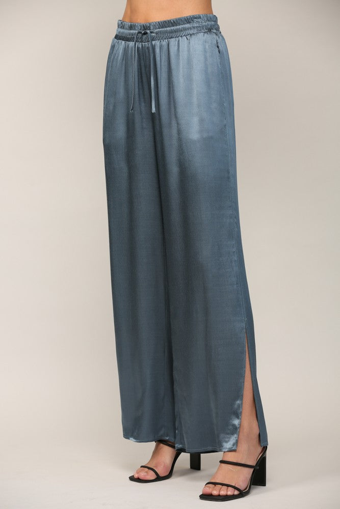 Drawstring Satin Wide Leg Pant