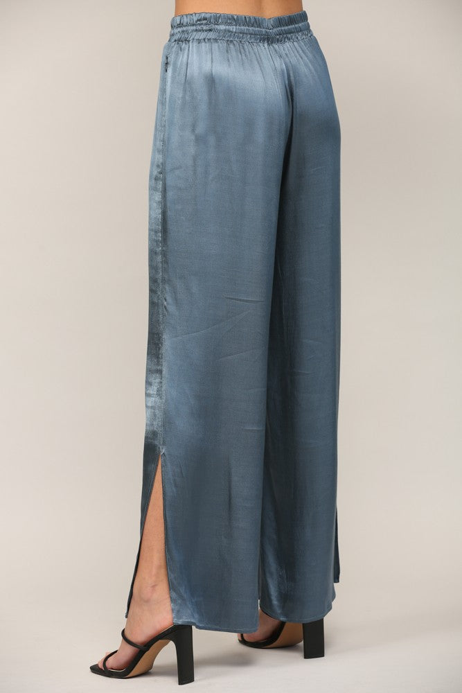 Drawstring Satin Wide Leg Pant