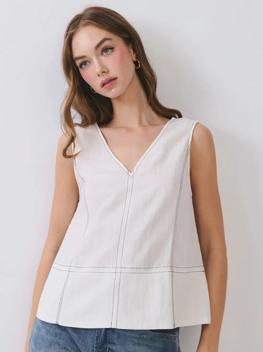 Contrast Stitch Sleeveless V-Neck Top