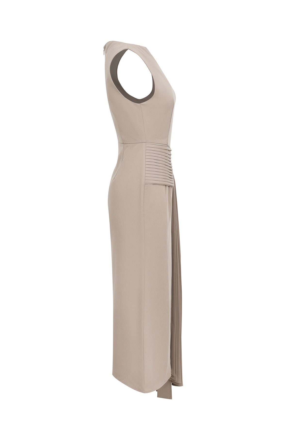 Woven Midi Dress W/ Pleated Waist Tie Detail