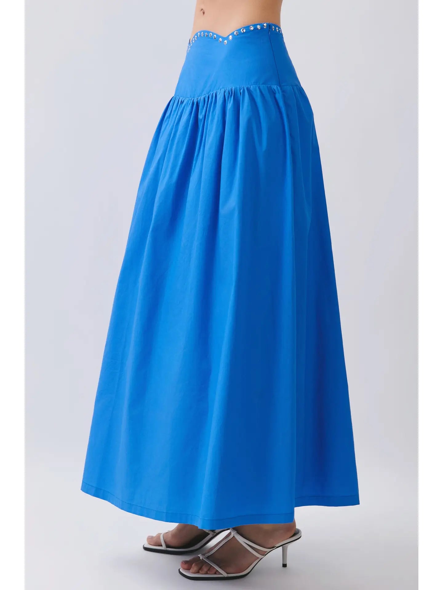 Metallic Studded Waist Detail Maxi Skirt