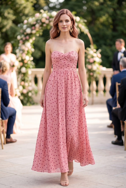 Textured Polka Dot Strapless Maxi Dress