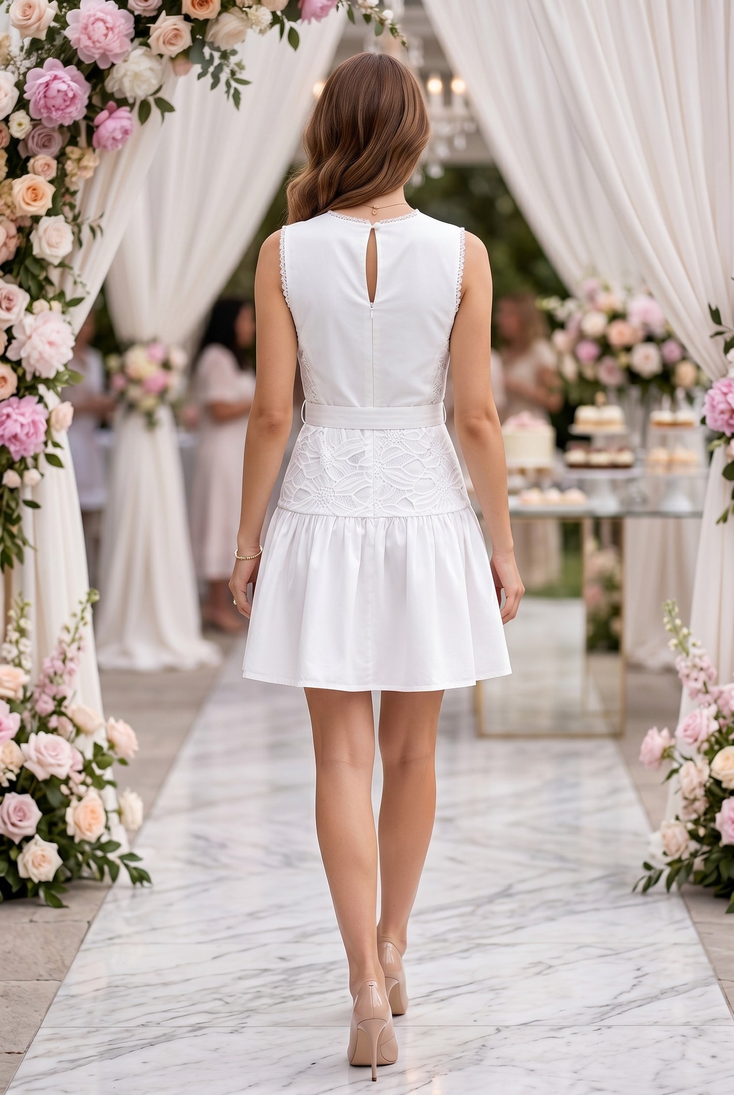 Floral Lace Mini Dress With Belt Strap