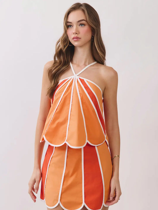 Color Block Scallop Halter Top