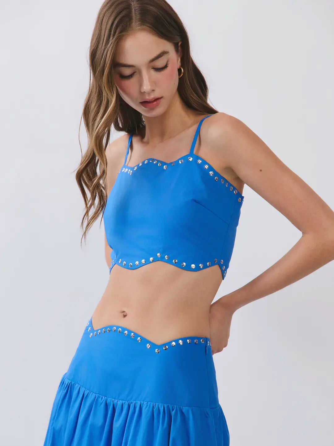 Studded Scallop Hem Cropped Cami Top