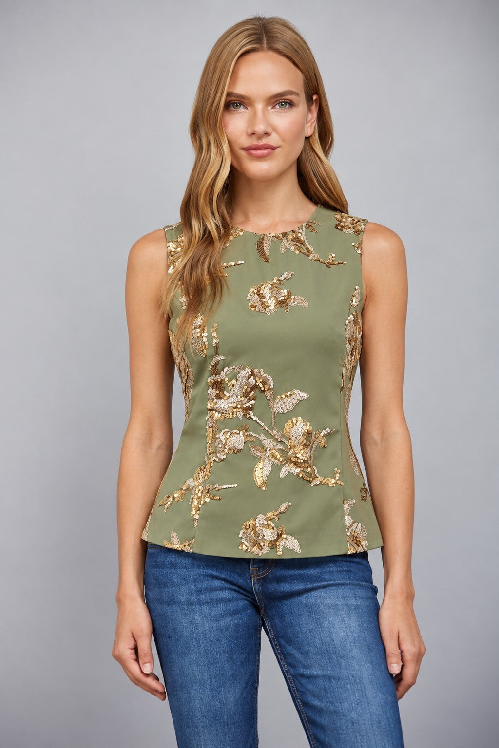 Gold Sequin Floral Sleeveless Top