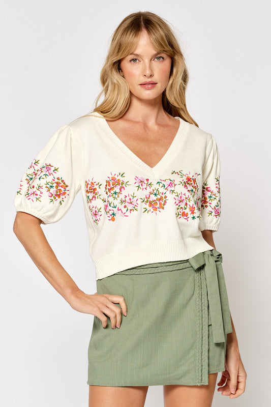 Floral Embroidered Puff Sleeve Top