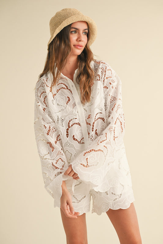Floral Eyelet Pattern Shirt