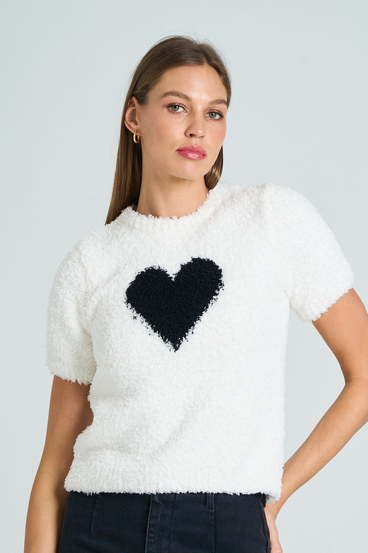 Fluffy Heart Knit Top