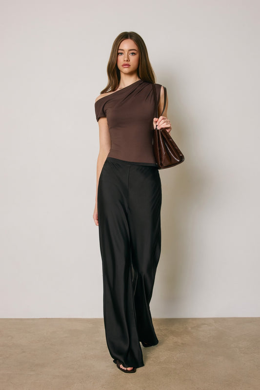 Relaxed Straight Leg Satin Pants