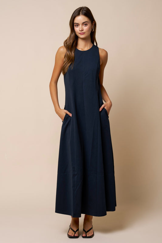 Flare Scuba Sleeveless Maxi Dress
