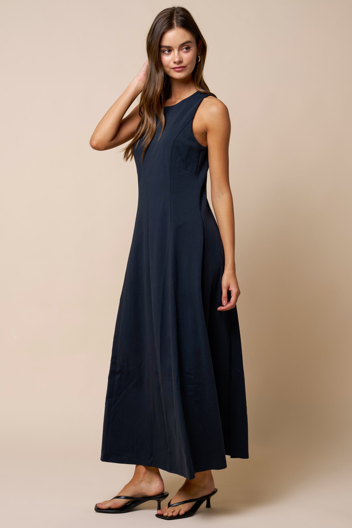 Flare Scuba Sleeveless Maxi Dress