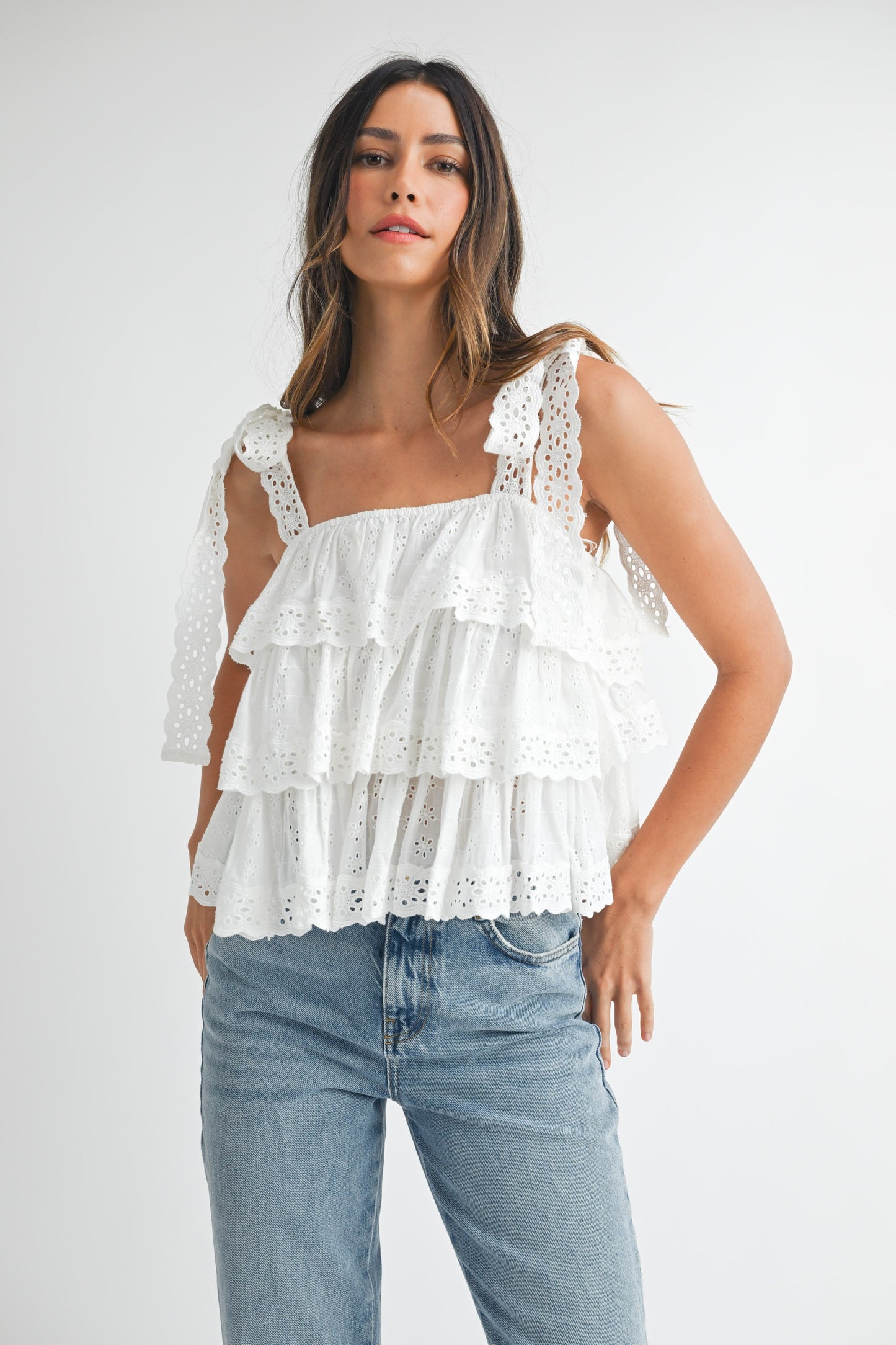 Lace Embroidered Tiered Top