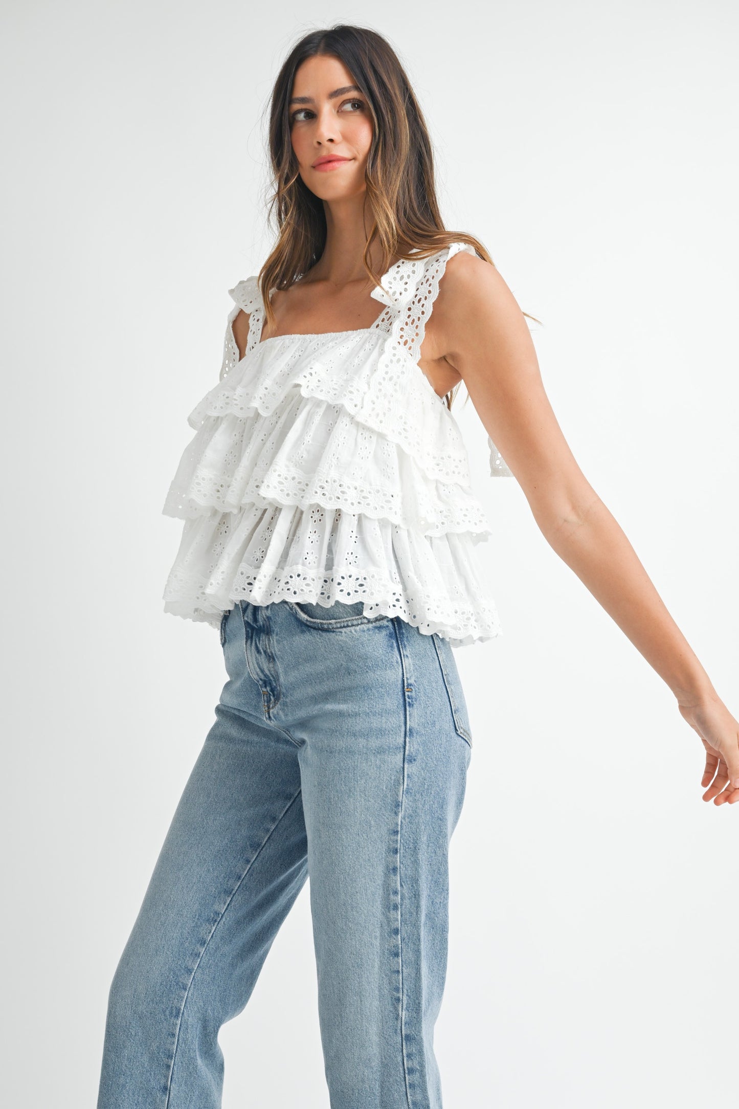 Lace Embroidered Tiered Top