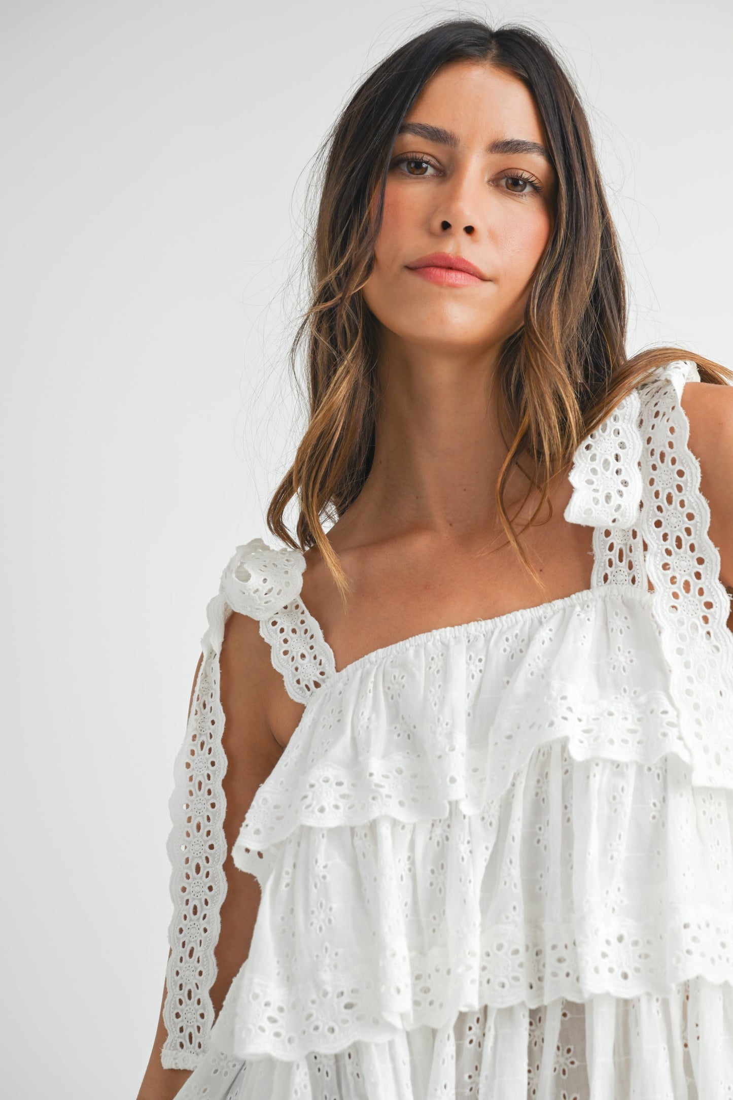 Lace Embroidered Tiered Top