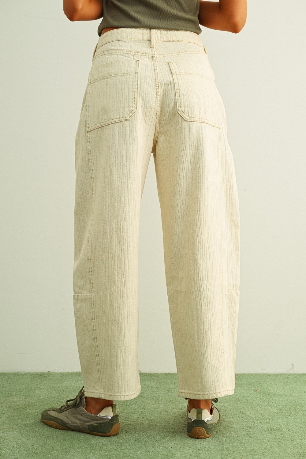 Textured Fabric Barrel Pants