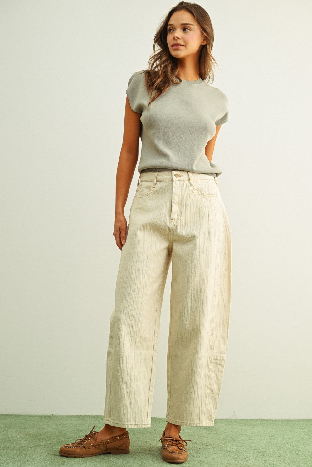 Textured Fabric Barrel Pants