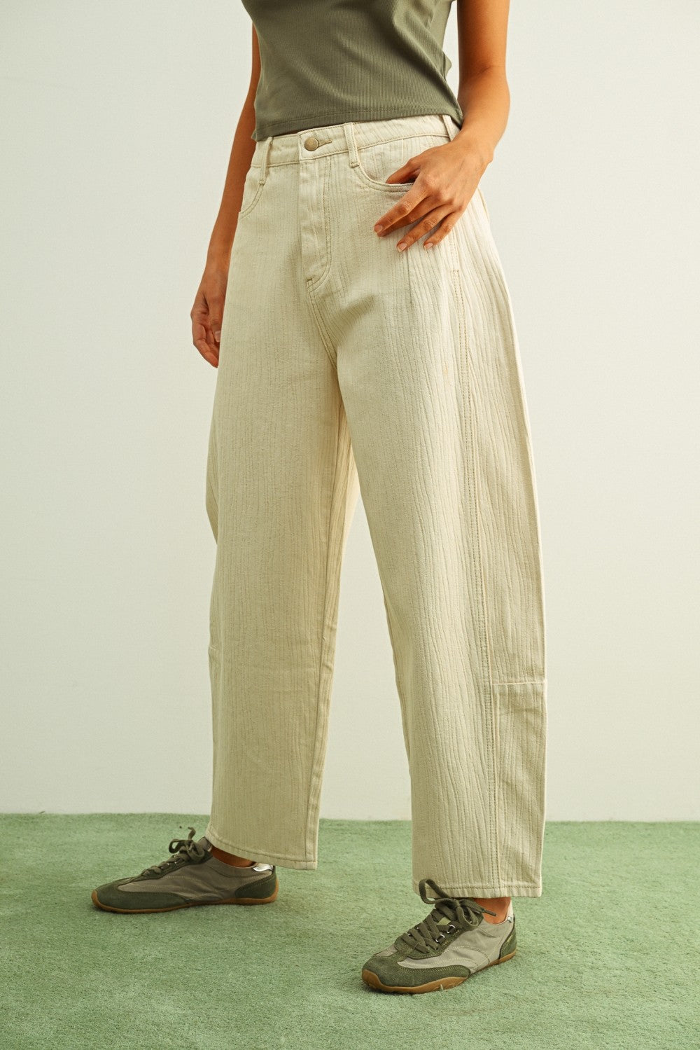 Textured Fabric Barrel Pants