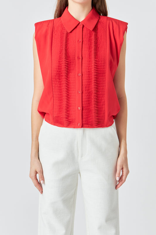 Pintuck Detail Sleeveless Top