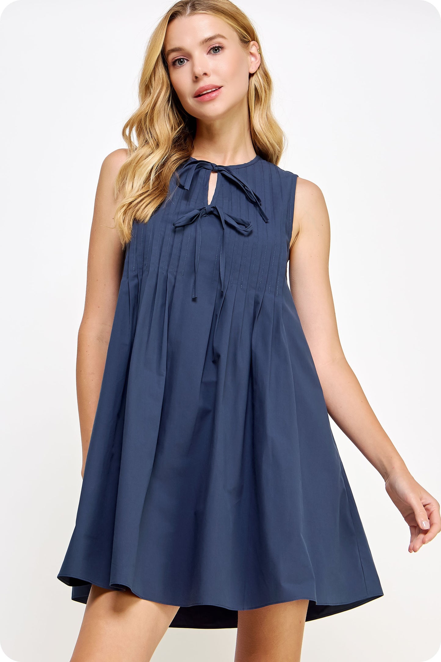 Pintuck Tie Mini Dress