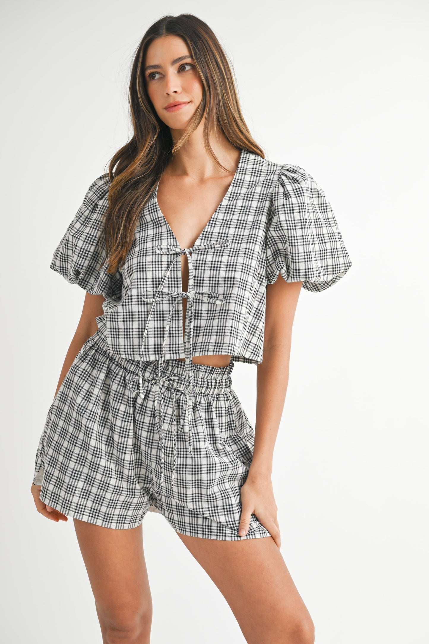 Plaid Bow Tied Set (Shorts)