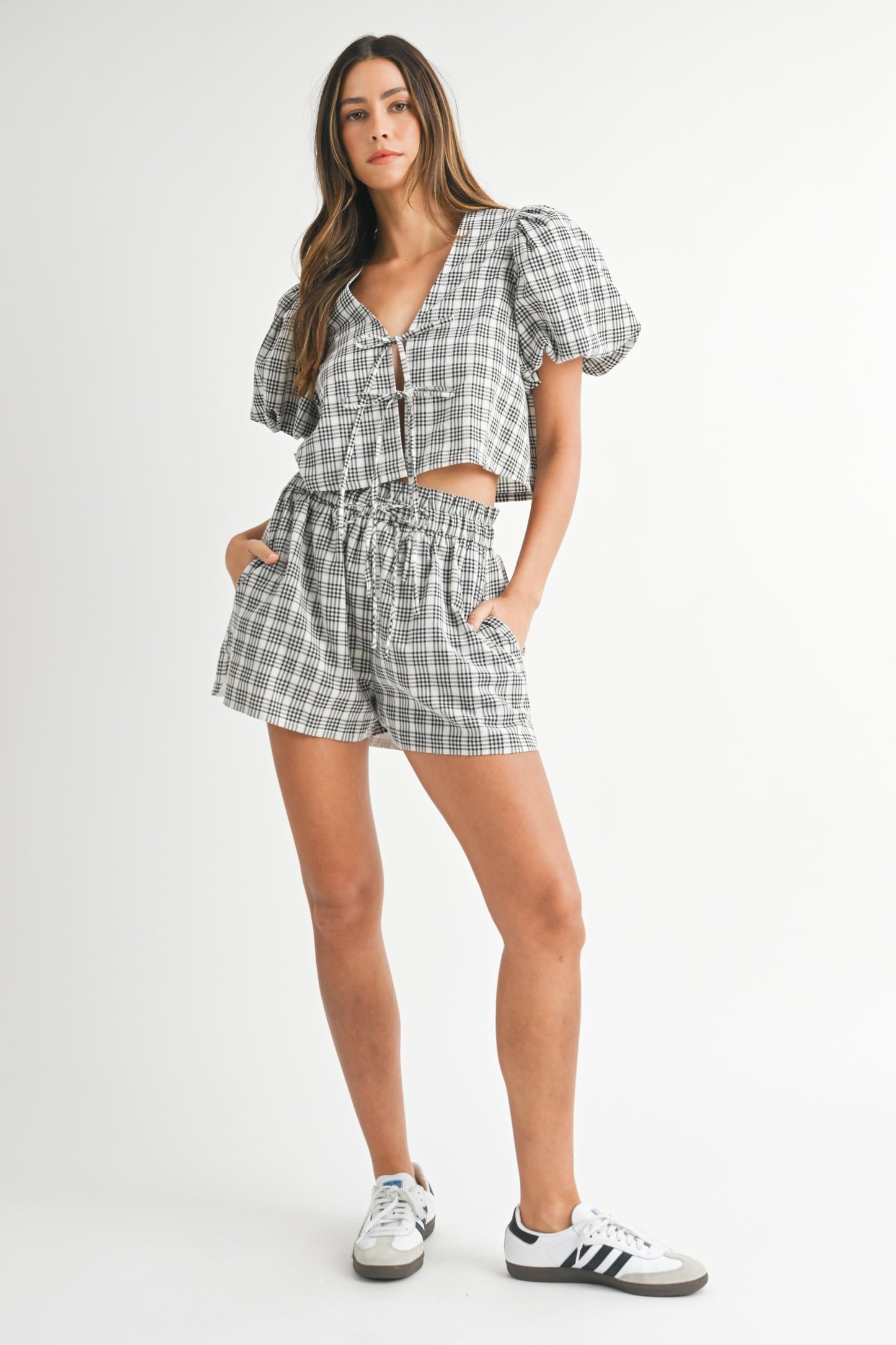 Plaid Bow Tied Set (Top)