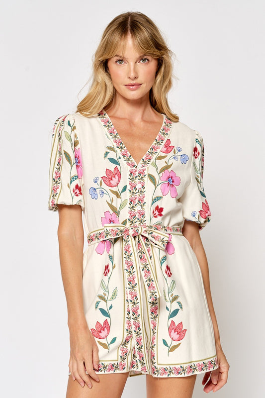 Printed Short Puffe Sleeve Romper