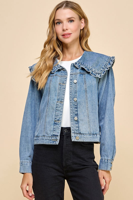 Ruffled Collar Denim Jacket