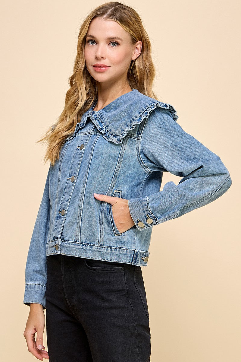 Ruffled Collar Denim Jacket