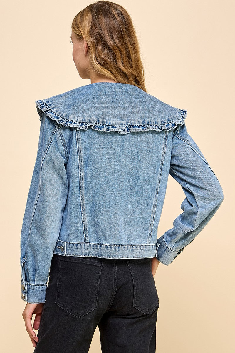 Ruffled Collar Denim Jacket