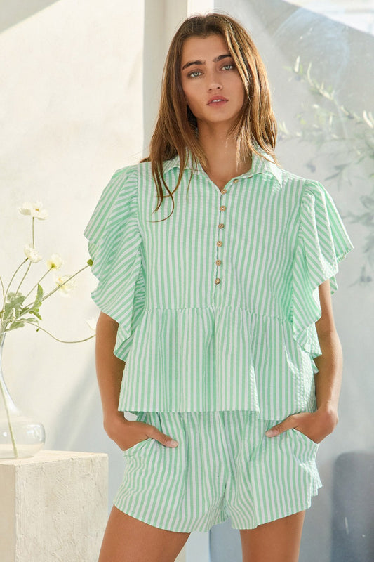 Ruffle Sleeve Pintuck Detail Shirt
