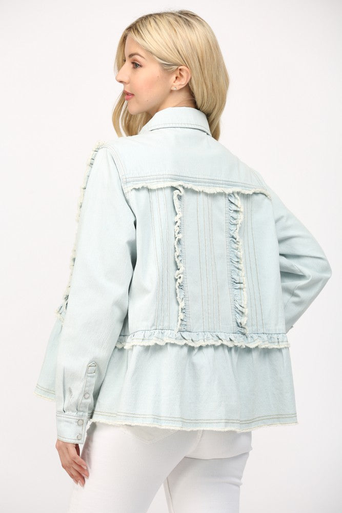 Ruffle Washed Denim Top