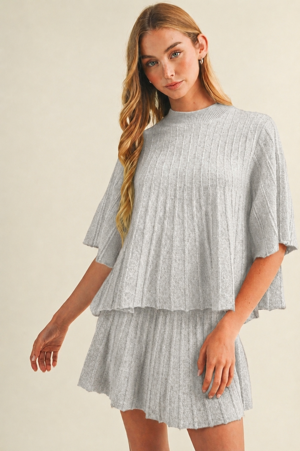 Bell Sleeve Wide-rib Knit Pullover