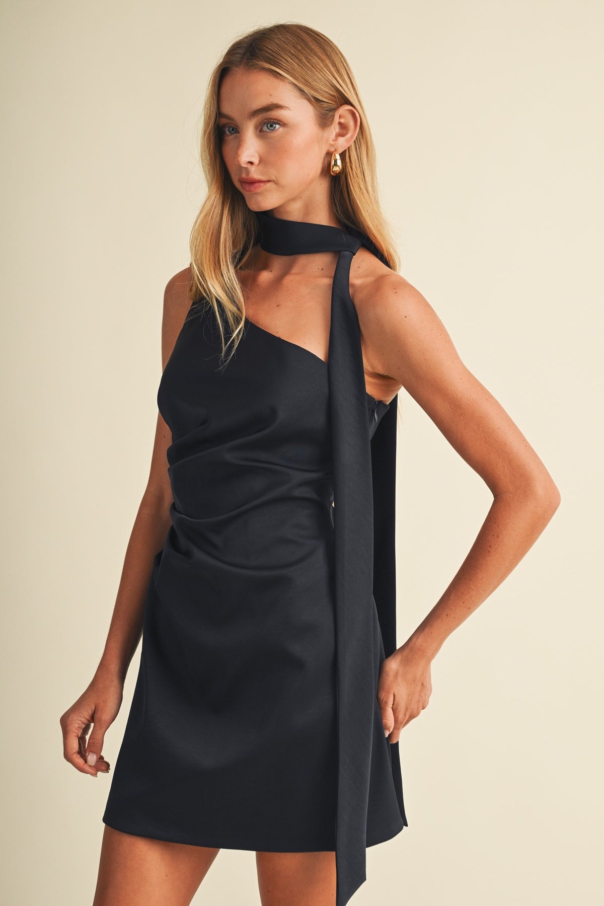 Asymmetric Necktie Mini Column Dress