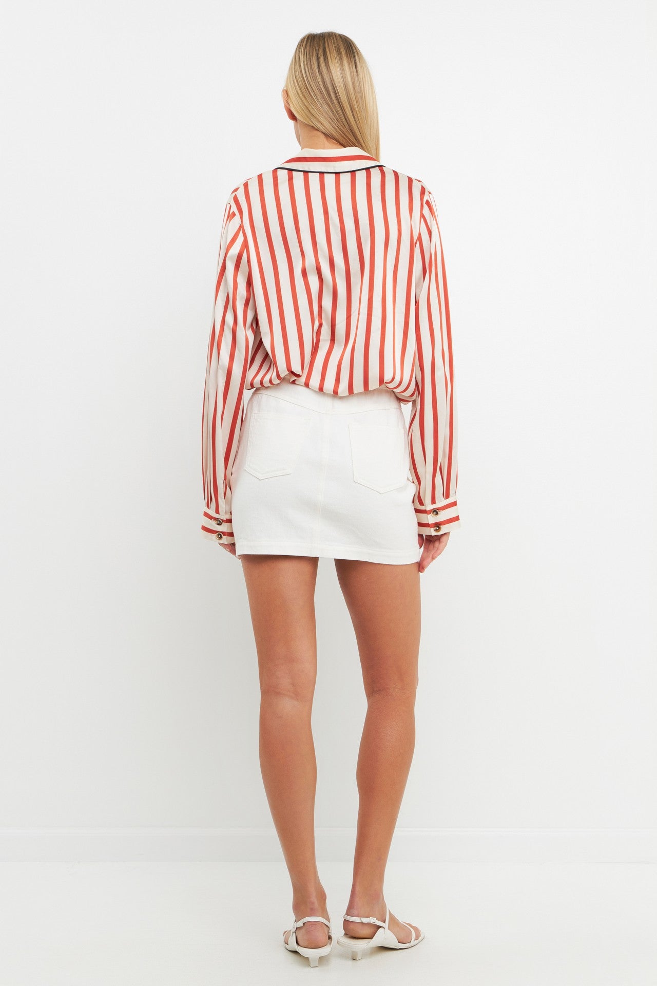 Striped Satin Shirt with Piping