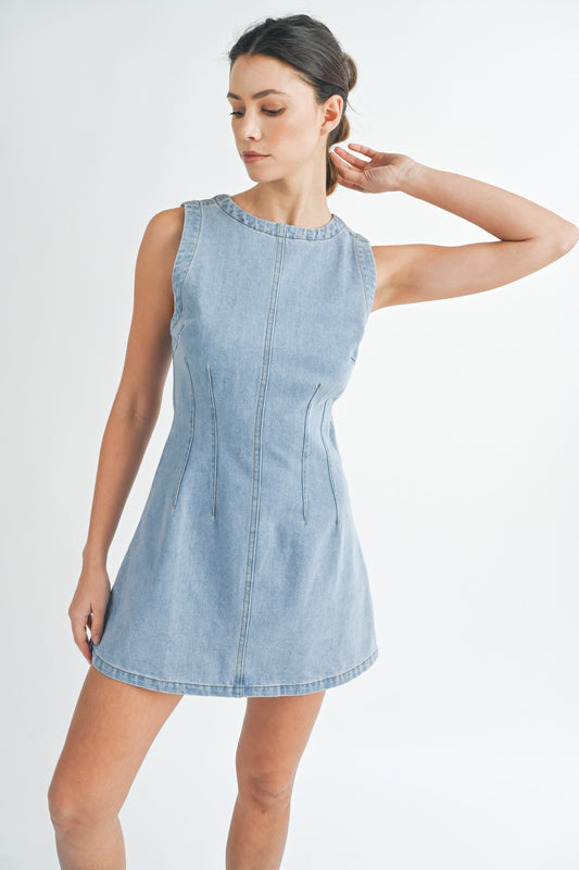 Sleeveless Round Neck Denim Mini Dress