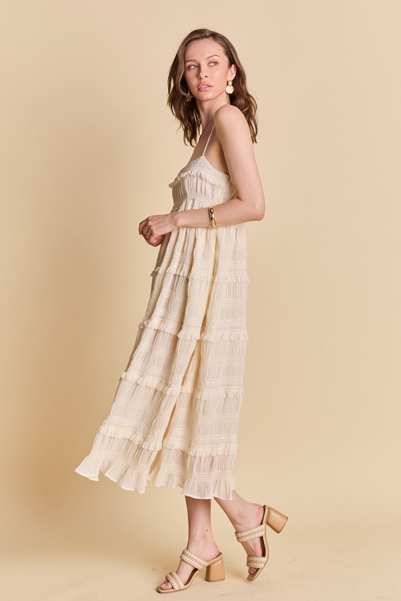 Smocked Sleeveless Midi Dress